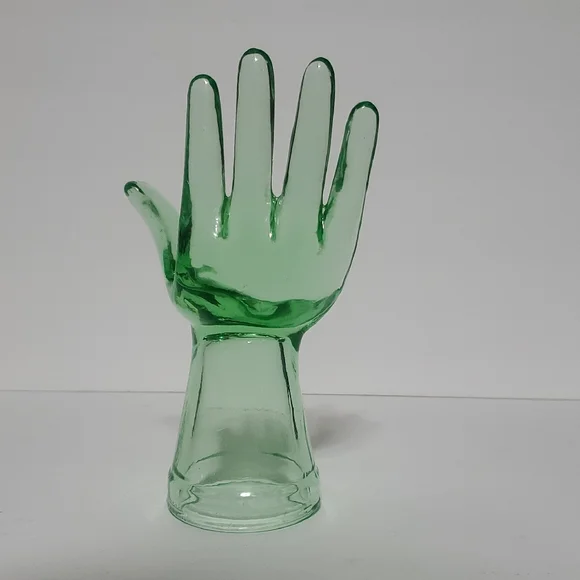 Green Glass Hand Sculpture - Picture 2 of 5